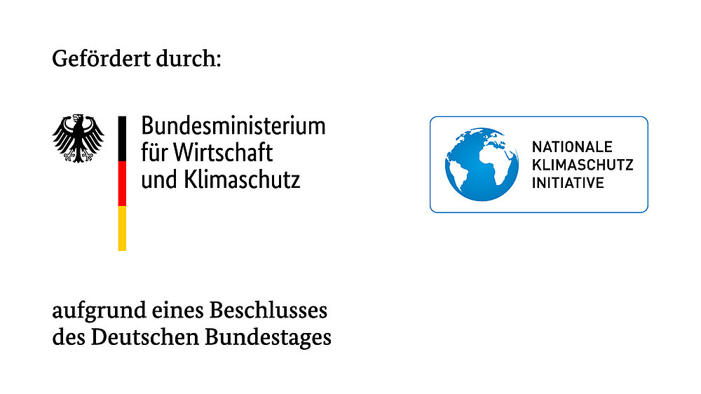 Logo des Förderträgers mit Schriftzug "Gefördert durch: Bundesministerium für Wirtschaft und Klimaschutz und Nationale Klimaschutz Initiative aufgrund eines Beschlusses des Deutschen Bundestages"