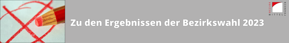 Text-Grafik: Banner mit Link zu den Ergebnissen der Bezirkswahl 2023