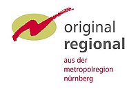 Logo der Regionalkampagne original regional. Grünes Oval under kursivem N, neben den Schriftzug: original regional aus der metropolregion nürnberg