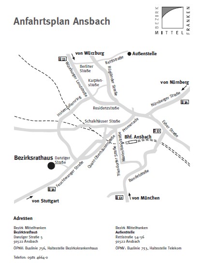 Anfahrtsplan zum Bezirk Mittelfranken