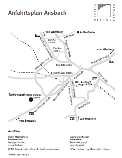 Anfahrtsplan zum Bezirk Mittelfranken